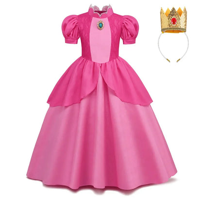 Cosplay Peach Costume for Girl Summer Bubble Sleeve Princess Elegant Dress Kids Halloween Christmas Party Dress Children Clothes