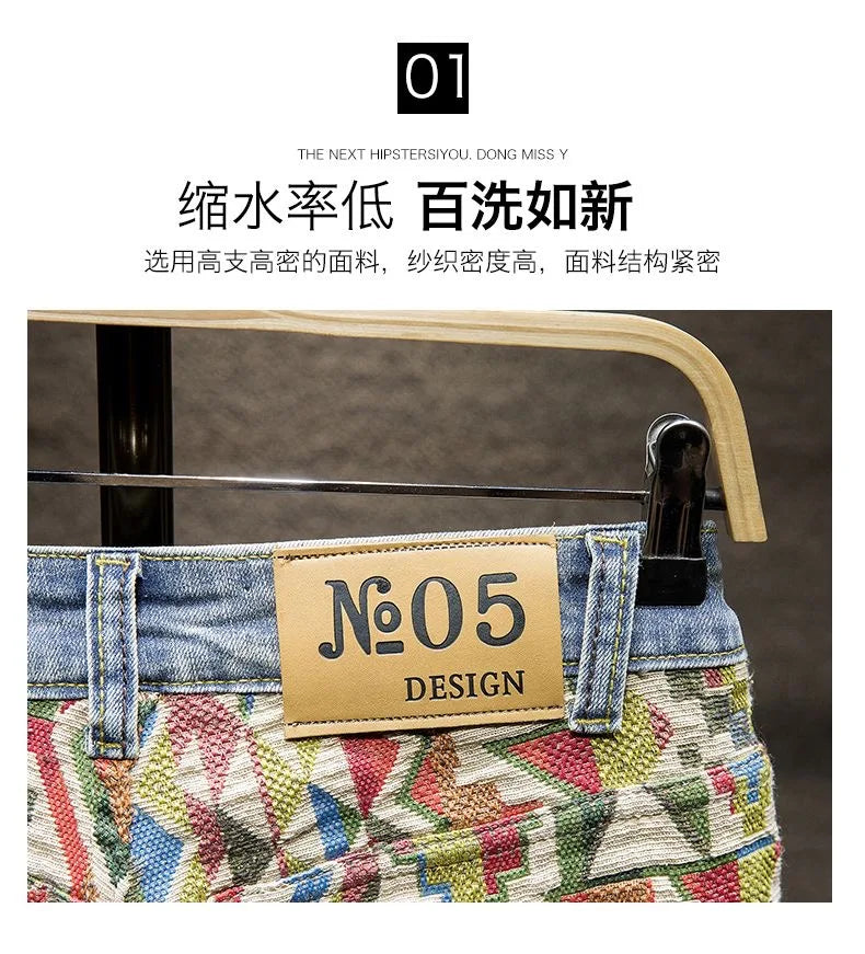 New Summer Fashion Trend Ripped Straight Tube Printed Denim Shorts Men's Casual Loose Comfortable Sports High Quality Pants