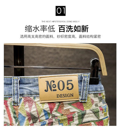 New Summer Fashion Trend Ripped Straight Tube Printed Denim Shorts Men's Casual Loose Comfortable Sports High Quality Pants