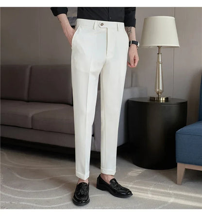 2024 New Men's Slim Fit Tapered Dress Pants Apricot Pearlescent Texture Business Casual Suit Trousers Spring Clothes