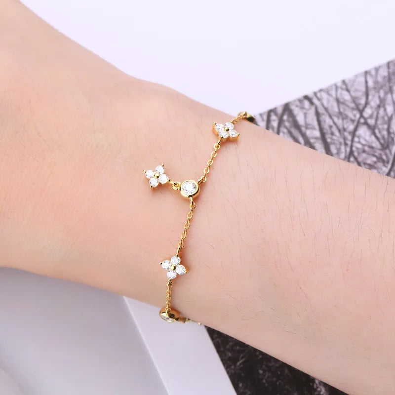 Clover GRA Certified 2cttw D Color Moissanite Bracelet for Women Girl 925 Silver Pass Diamond Test Hand Link Bracelets Gift