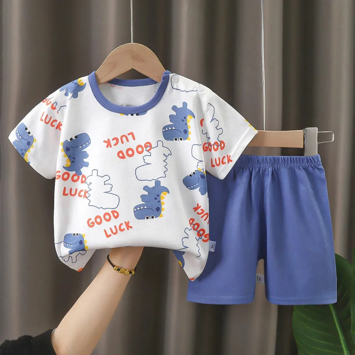 Child Short Sleeve Suits Summer Pure Cotton Tshirt Shorts 2 Piece Set 2024 Toddler New Style Short Sleeve Cartoon Tees+Shorts