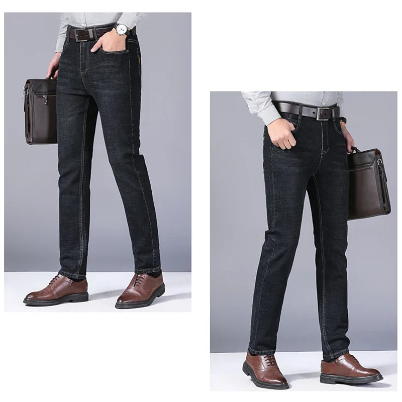 2024 Fashion Men Stretch Loose Straight Jeans Casual Elastic Slim Fit Denim Pants Male Brand Business Trousers Large size 38 40