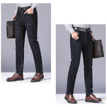 2024 Fashion Men Stretch Loose Straight Jeans Casual Elastic Slim Fit Denim Pants Male Brand Business Trousers Large size 38 40