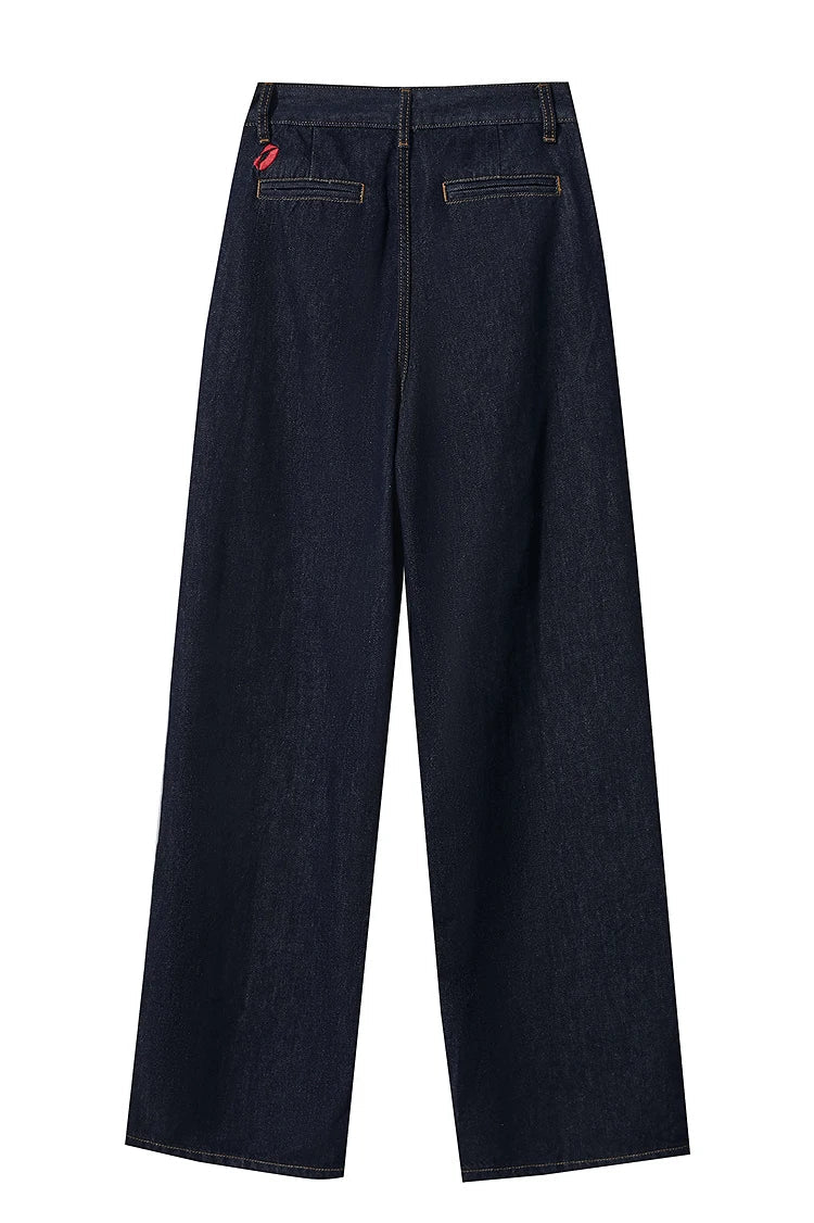 Minimalist Women Casual Jeans 2025 Autumn Korean Style Embroidery Loose Denim Wide Leg Pants Luxury Jeans Trousers 12543142