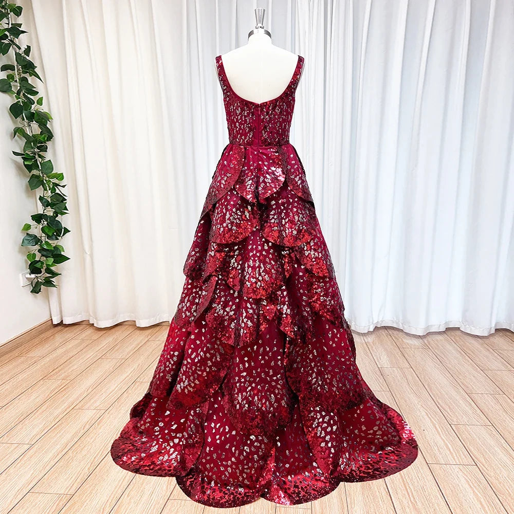 Luxury Sequined Evening Dress Tiered Petal Skirt Formal Prom Gown Customized Robe De Soiree For Women Party 2026