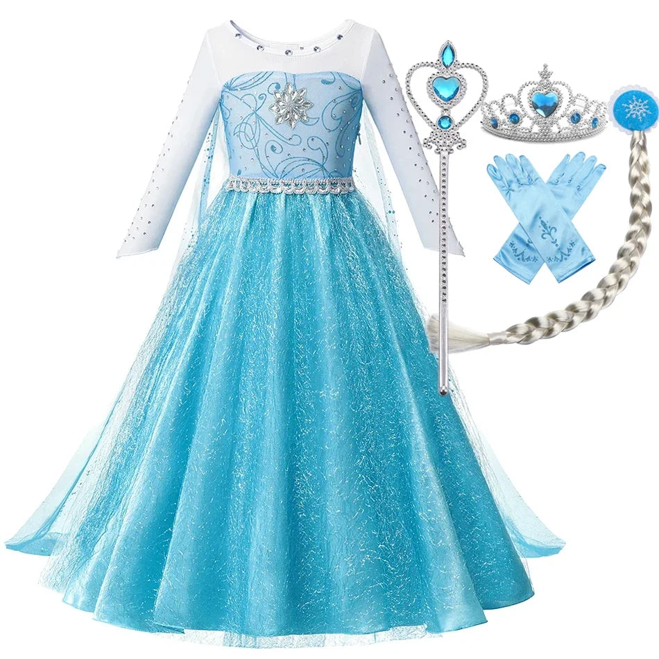 Elsa Anna Snow Queen Princess Dress for Girls Birthday Halloween Christmas Carnival Cosplay Outfit Kids 2-8Y Vestido