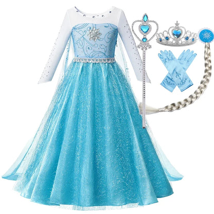 Elsa Anna Snow Queen Princess Dress for Girls Birthday Halloween Christmas Carnival Cosplay Outfit Kids 2-8Y Vestido