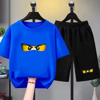 Summer T-Shirt Boyand Girls red Casual TShirt+Shorts Sets ninja Printed Kids Outfits Teen Children's Short Sleeve Tops