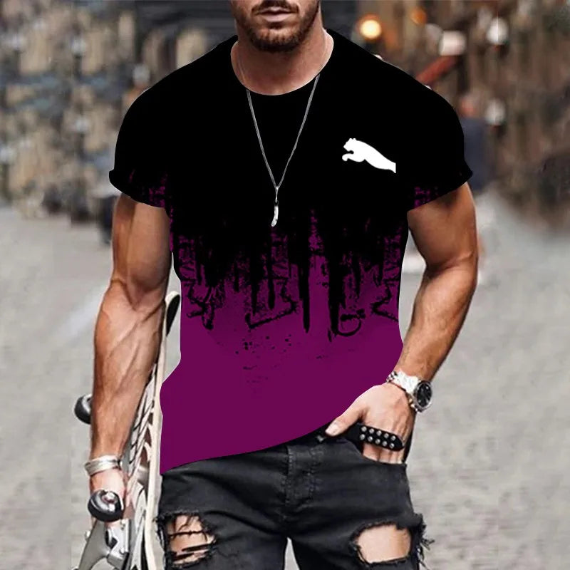 2024 Men's T-shirt gradient design printed casual short sleeved T-shirt outdoor street fashion men shirt plus size clothing ﻿