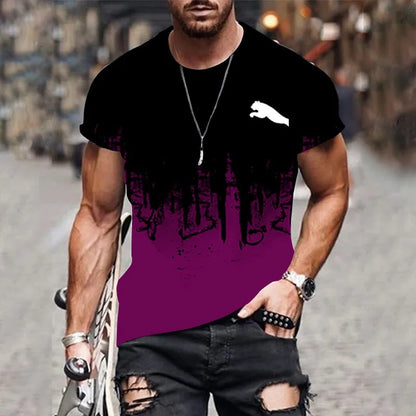 2024 Men's T-shirt gradient design printed casual short sleeved T-shirt outdoor street fashion men shirt plus size clothing ﻿