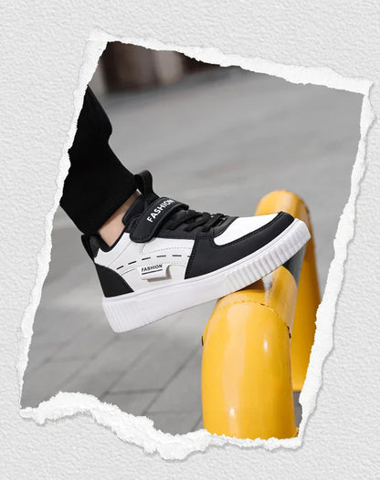 Kids PU Leather Sneakers Casual Basketball Shoes for Boys Trendy Sports Trainers Breathable Non-slip Children Footwear