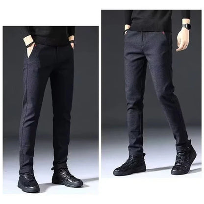 Men's Straight Leg Long Daily Pants Casual Straight Slim Fit Narrow Leg Trousers Stylish Male Suit Work Fashion Blue Gray Pants