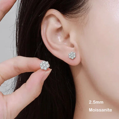 7-Stone Flower Full 2.5/3mm D Color Moissanite Stud Earrings for Women Silver 925 Plated 18K GRA Certified Party Earring
