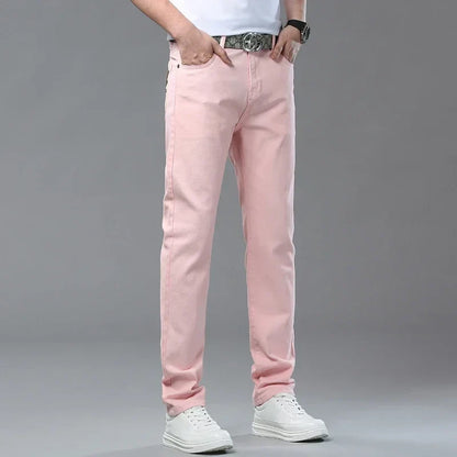 Men's Slim Fit Pants Casual Colorful 2025 Spring New Straight Trousers Men Cotton Stretch Fashion Pants Red Yellow Pink Blue