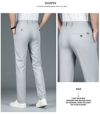 Bamboo Fiber Business Straight Pants Men's Summer Thin Classic Design Office Dress Breathable Casual Formal Trouser Man Clothes