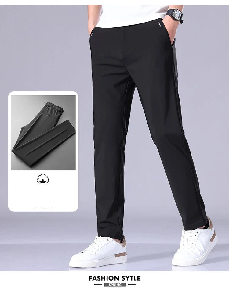 High Elastic Ice Silk Casual Pants Men's Spring Summer Ultra-thin Quick Drying Soft Breathable Business Straight Gray Trousers