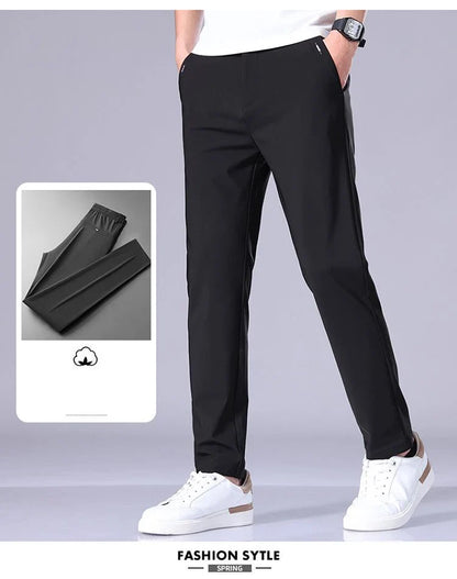 High Elastic Ice Silk Casual Pants Men's Spring Summer Ultra-thin Quick Drying Soft Breathable Business Straight Gray Trousers