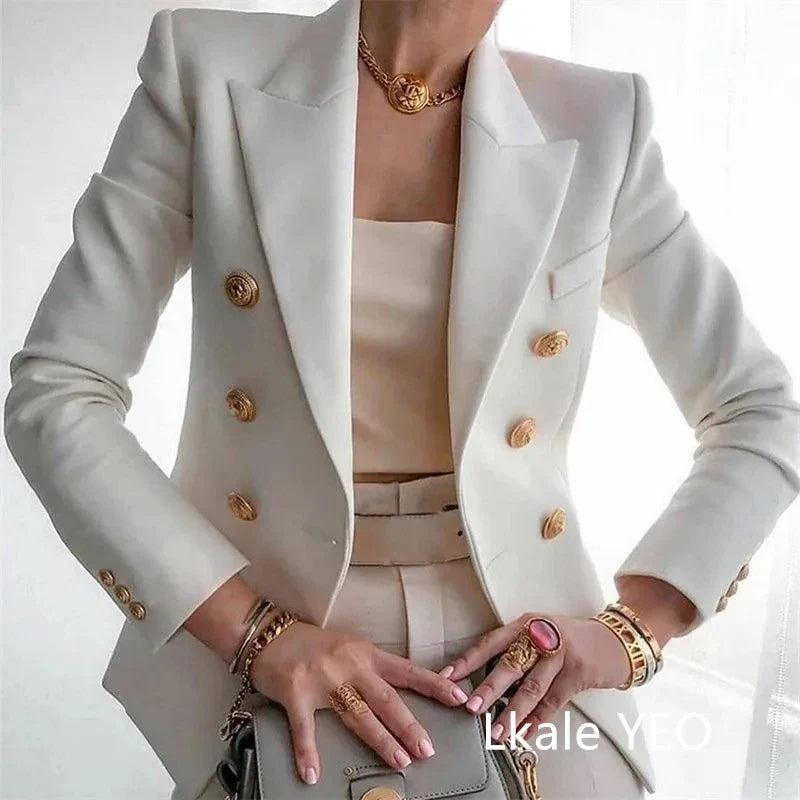 Women's Small Blazer Jacket 2026 Spring Autumn Casual Office Elegant Ladies Suit Coat High-end Double-breasted Lady Outerwear