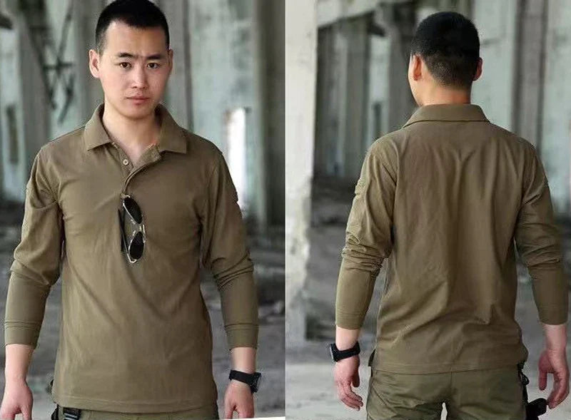 Men's M-4XL Quick Dry Pullover Long Sleeve Shirts Oversized Breathable Clothes Tactical Elastic Plain Turn-down Sports T-shirts