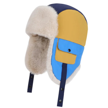 Children Winter Hat Thick Warm Outside Snow Ski Earflap Cap Boys Girls Patchwork Russian Hat Windproof Trapper Bomber Hat