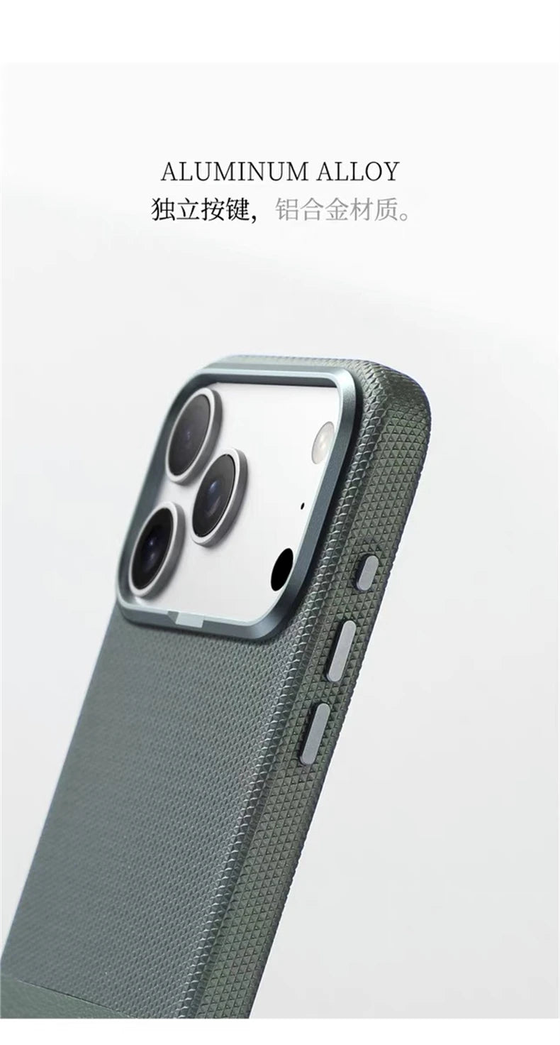 For Magsafe Fine Grained Leather Case For iPhone 17 Pro Max Ari 16 15 14 13 Metal Lens Frame Wireless Charge Accessories Cover