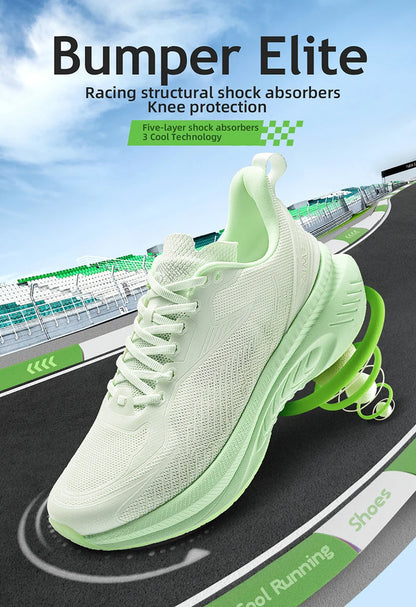 23613 Men Women Summer Lightweight Breathable Running Shoes Shock Absorb Thick Sole High Rebound Wearproof Sports Sneaker