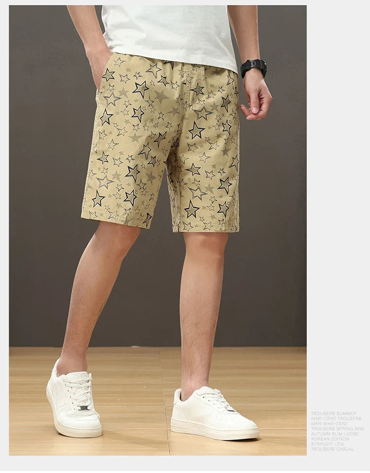 Streetwear Star Print Shorts Men Hawaii Beach Casual Shorts Outdoor Cotton Sports Elastic Waist 6XL Oversized Baggy Half Pants