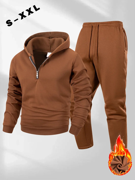 Men's Half Zipper Hoodie Pants Set Autumn Winter Solid Color Sweatshirt Pants Suit Fashion Casual Sports Set S-2XL Tracksuit
