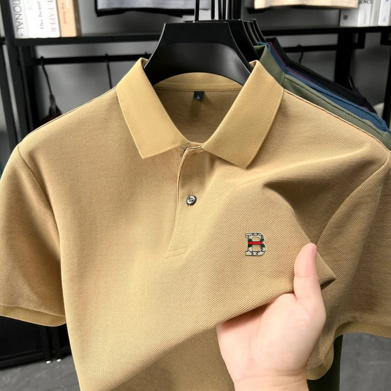 High end brand 100% cotton short sleeve polo shirt men's summer new soft breathable lapel T-shirt fashion letter embossed top