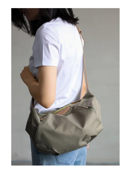 Lightweight Nylon Matching Genuine Leather Crossbody Bag High Quality Single Shoulder Bags Fashion Pleated Messenger Purses