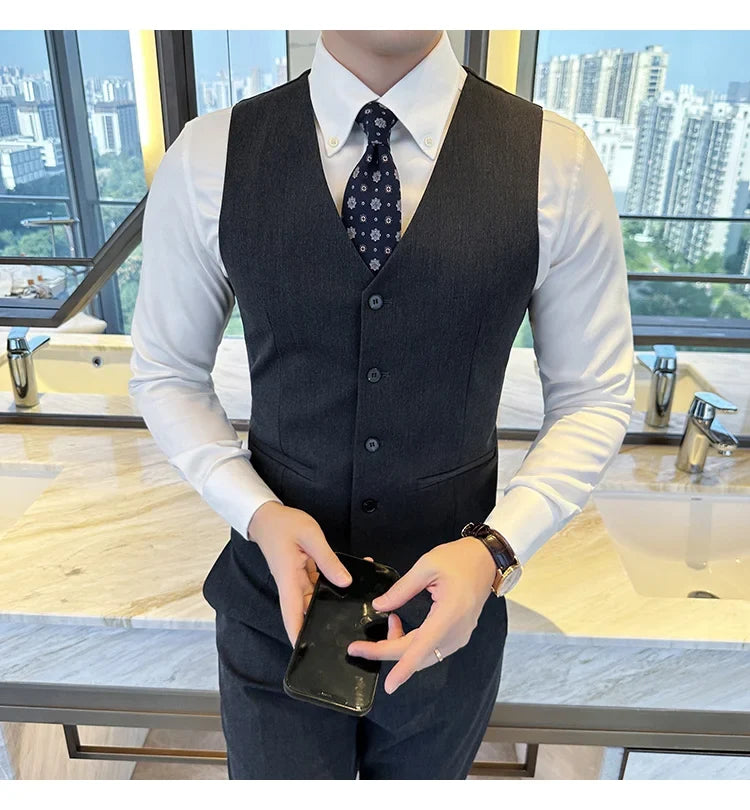 ( Vest + Pants) Men Luxury High Quality Business Suit Vest 2 pieces Formal Groom Wedding Dress Vest Set Fashion Club Clothing