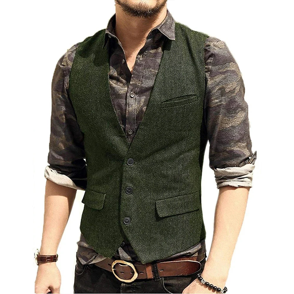 Black Men's Blazer Vest Euro Size Vintage Vests Man Single Breasted Outerwear Men's Suits Vest Spring Autumn Herringbone Vest