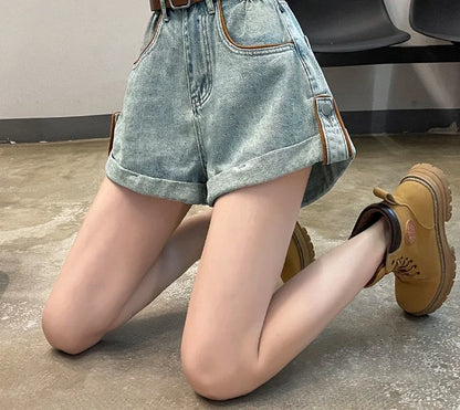 Wide Baggy Women's Denim Shorts Loose With Waist Pocket Female Short Jeans Pants Casual Harajuku Fashion Korean Style Kpop Hot