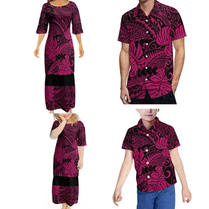 Polynesian Retro Tribal Print Ethnic Design Custom New Women'S Puletasi Men'S Shirt Adult Children Samoan Family Clothing