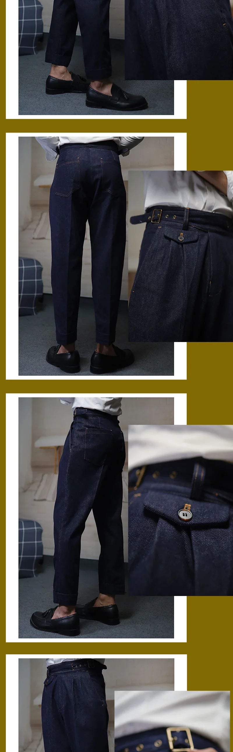 Gurkha men's vintage denim denim pants Europe and the United States Slim Western pants Tibetan nine-minute pants