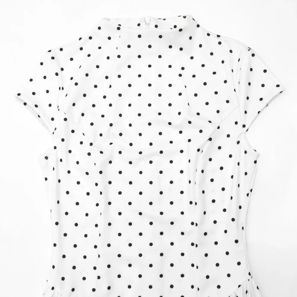 White Polka Dot Long Dress Summer Sexy High-Waisted Vintage Print Sleeveless Dress Casual Party Vacation New Women Dress