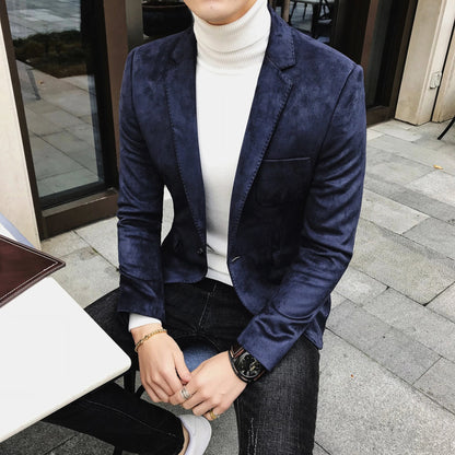 Blazer Hombre Men's Casual Slim Fit Deerskin Velvet Suit Jacket High-quality Korean Luxury Formal Solid Color Suit 6 Colors