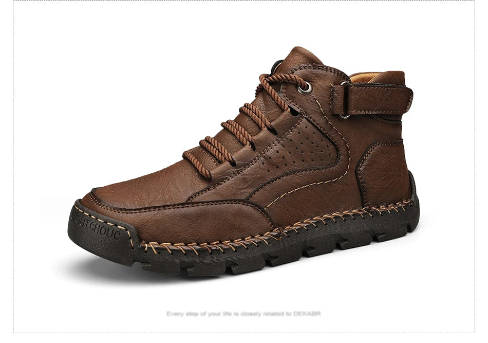 PU Leather Men Boots Winter Warm Outdoor Comfortable Boots Handmade Ankle Boots Business Boots Big Size 38-48