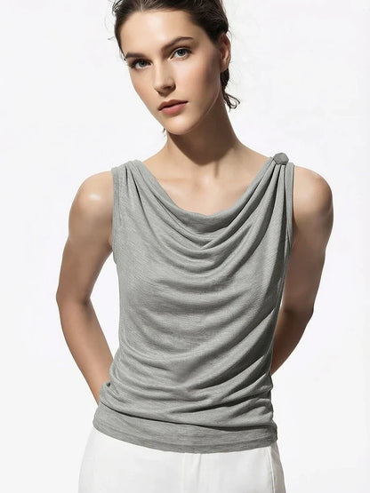 Cowl Neck Women's Tank Top 2026 Summer New Stretch Knit Sleeveless Camisole Loose Casual Holiday Vest For Women 12622062