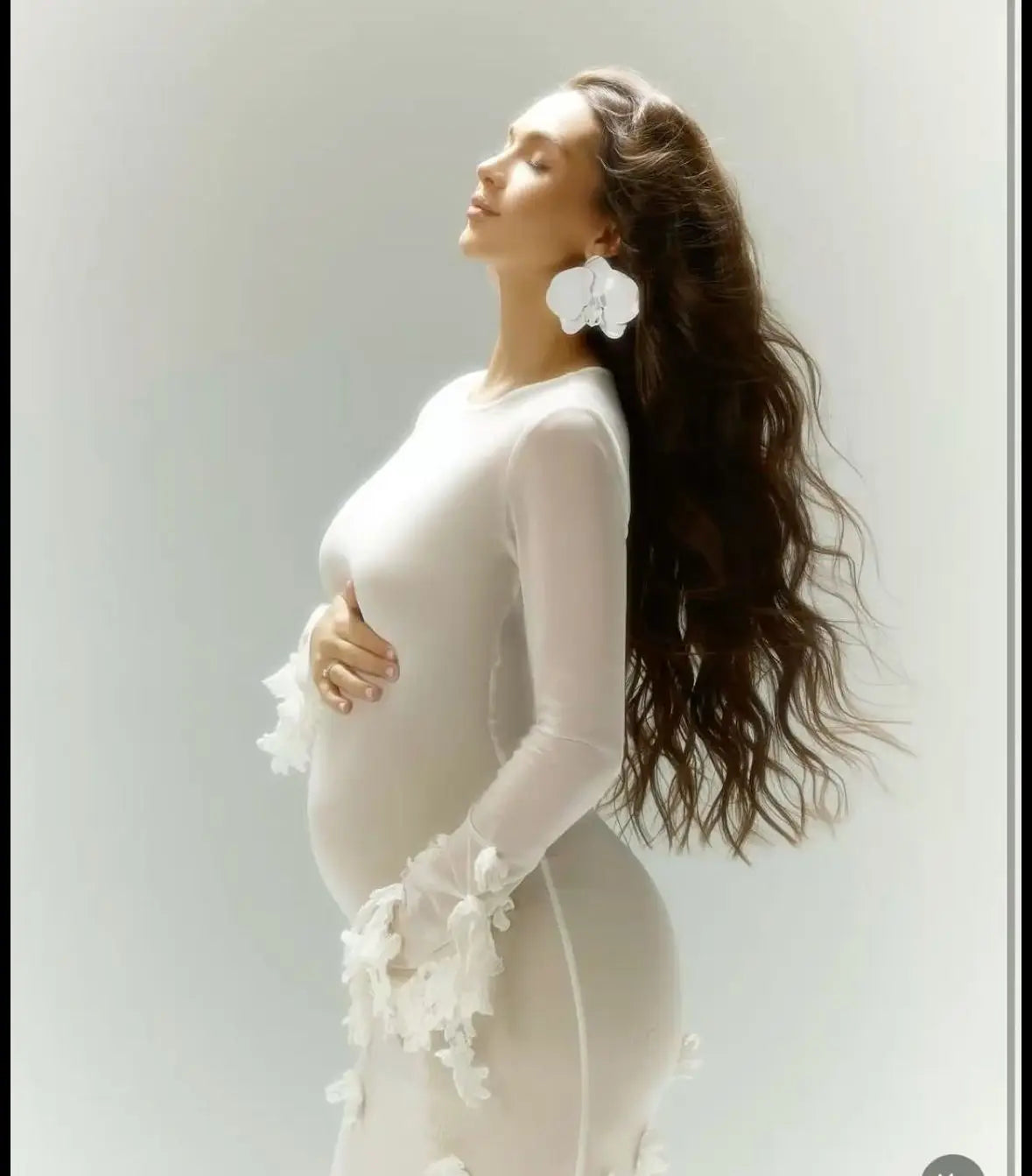 Sexy Women Pregnant Prom Dress For Photo Shoot Full Sleeves Bridal Morning Robe Customized 3D Flower Long Party Gown