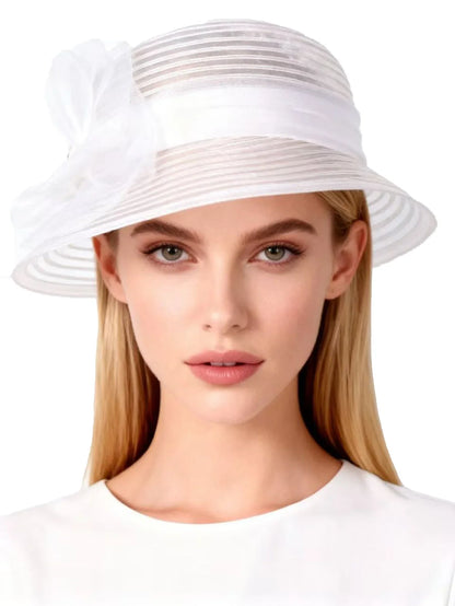 Floral Derby Fascinator Hat & Fedora for Women - Wedding Bridal Church Tea Party Formal Dress Accessories, Floppy Sun Caps