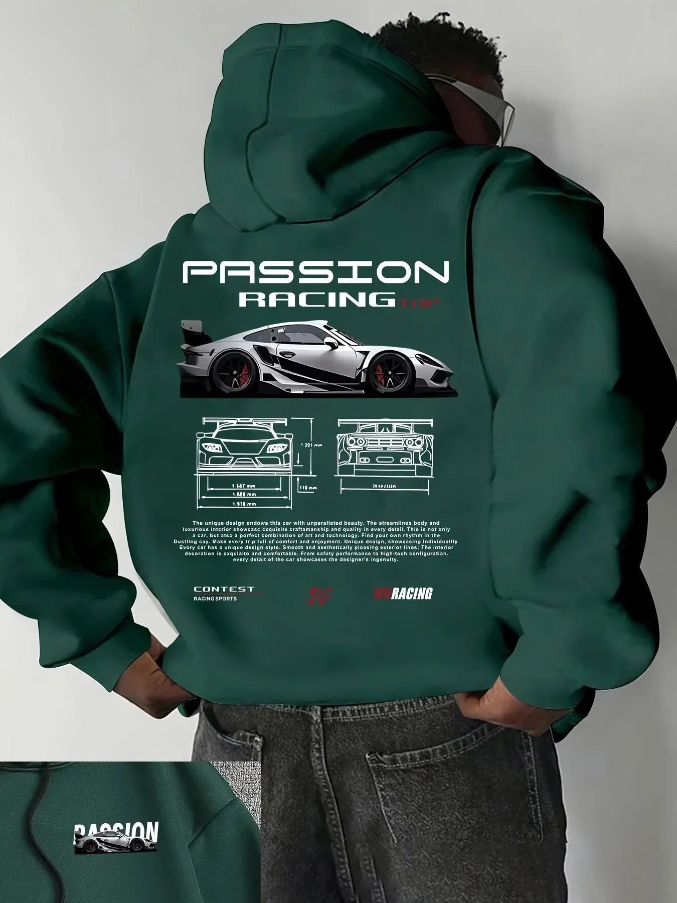 2025 Popular Digital Pattern Men's Hooded Sweatshirt Car-Themed Design American-Style Casual Sports Long-Sleeved Shirt