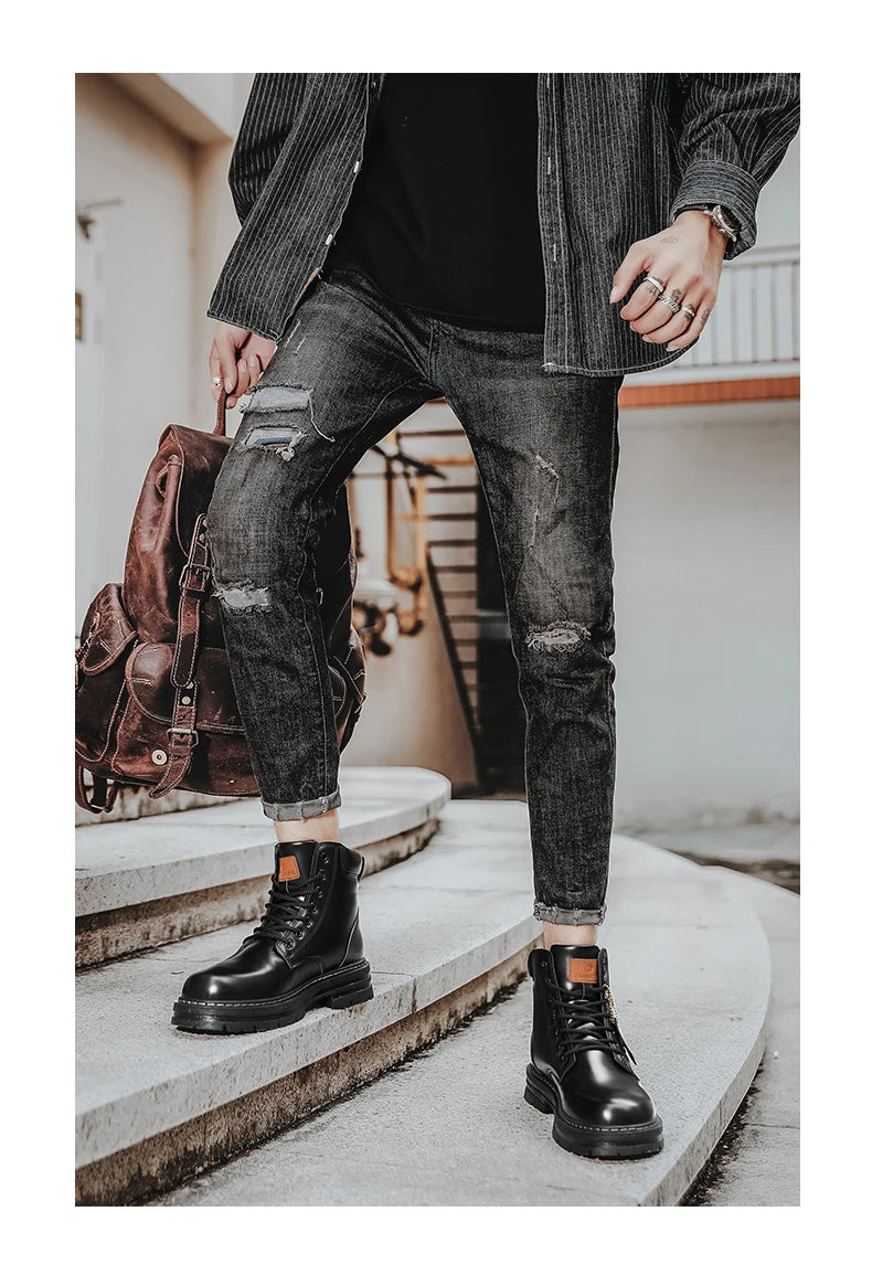 Big Size48 Men Boots Fashion Motorcycle Ankle Boots for Men Waterproof Hiking Boot Winter Chelsea Retro Boots Comfy Botas Hombre