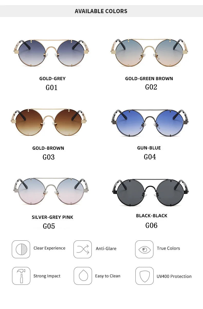 Round Steampunk Sunglasses For Men Fashionable Punk Sunglasses Women Trendy Vintage Fashion Glasses Retro Gafas De Sol Hombre