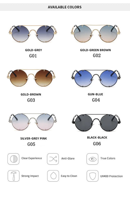 Round Steampunk Sunglasses For Men Fashionable Punk Sunglasses Women Trendy Vintage Fashion Glasses Retro Gafas De Sol Hombre