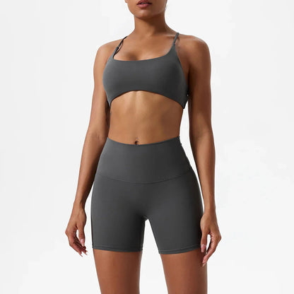 Two Pieces Yoga Set Women Gym Shorts Sports Suit Female Soften Skin-Friendly Activewear Beauty Back Women Sportswear