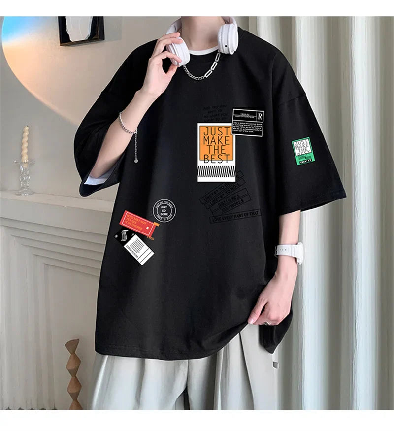 Men's Cotton T-shirts White Mens Oversized T Shirt Summer Casual Wear Letter Print Tee Shirts Fashion for Men 5XL Male Clothes