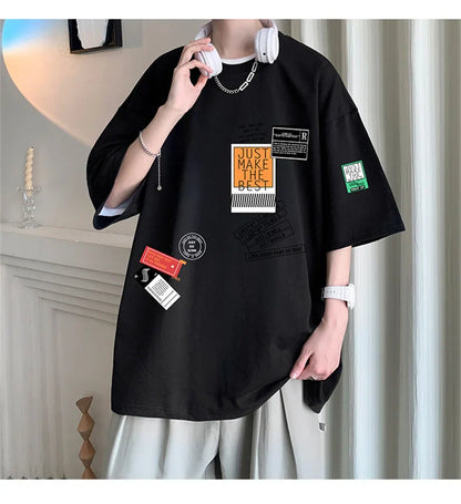 Men's Cotton T-shirts White Mens Oversized T Shirt Summer Casual Wear Letter Print Tee Shirts Fashion for Men 5XL Male Clothes