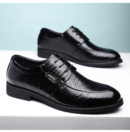 Men's Summer Breathable Leather Shoes Comfortable Soft Bottom Hollow Design Business Formal Derby Shoes British Style-SJ551-1